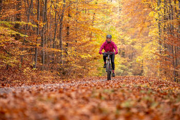 Person fährt im Herbst Fahrrad