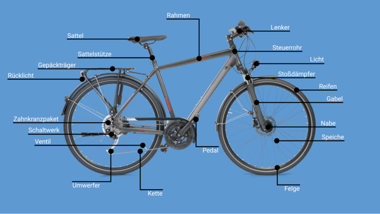 Infografik Fahrradteile beschriftet