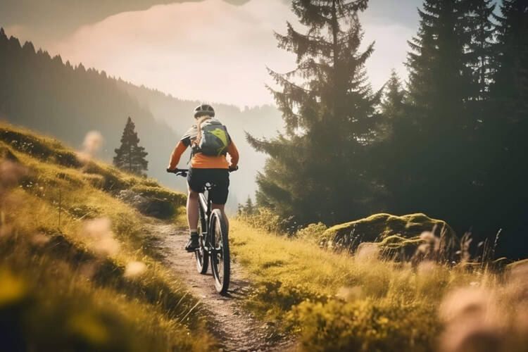 Ein Mountainbiker in den Bergen